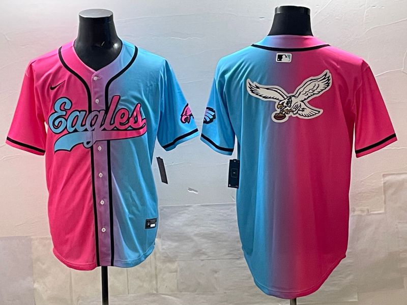 Men 2025 Philadelphia Eagles Blank Blue pink Nike Limited NFL Jersey style 011
